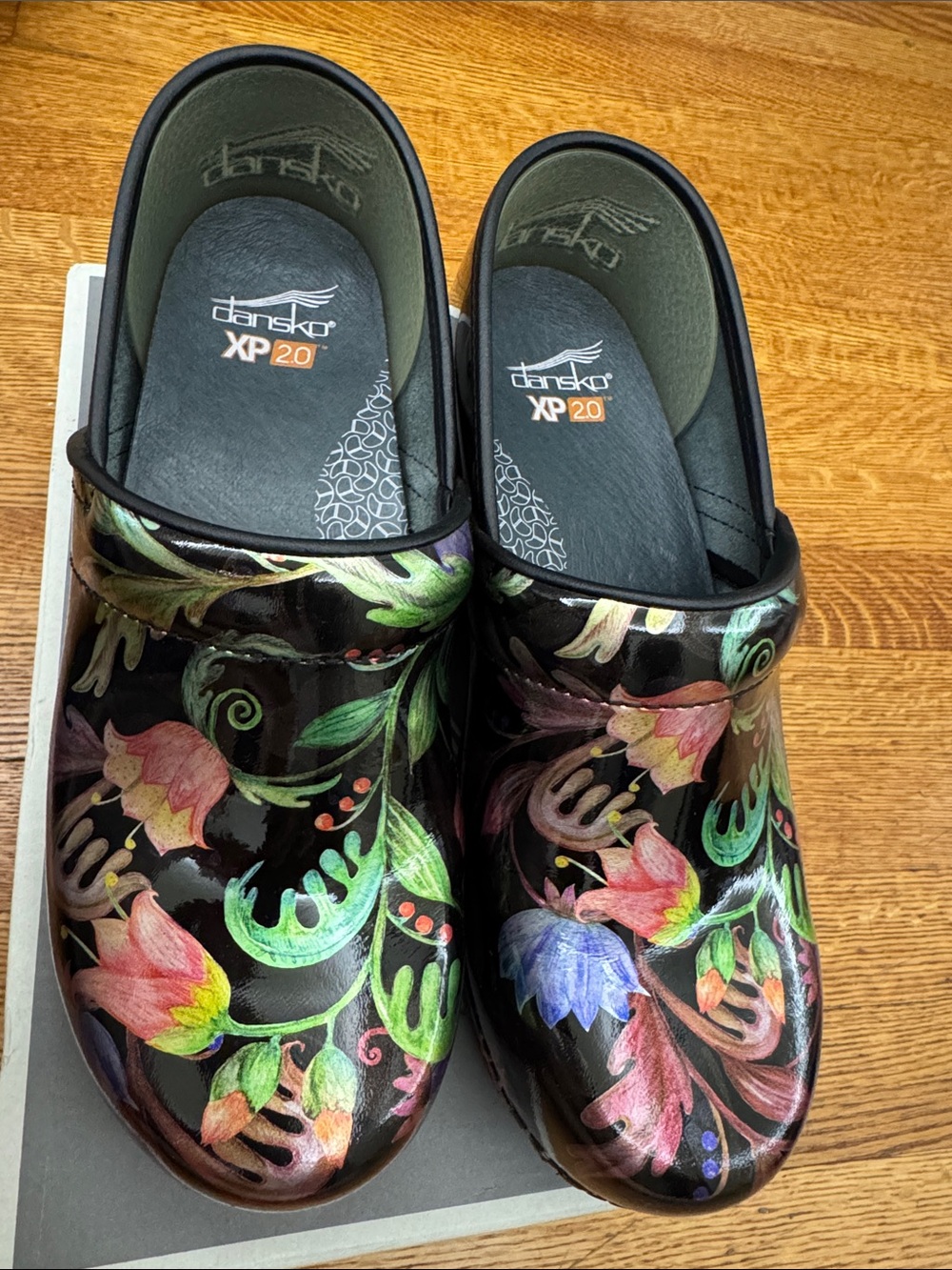 Dansko metallic Black Floral Patent Slip-On Clogs